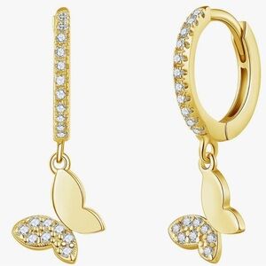 NEW 18 K gold plated Small Butterfly Hoop Earrings